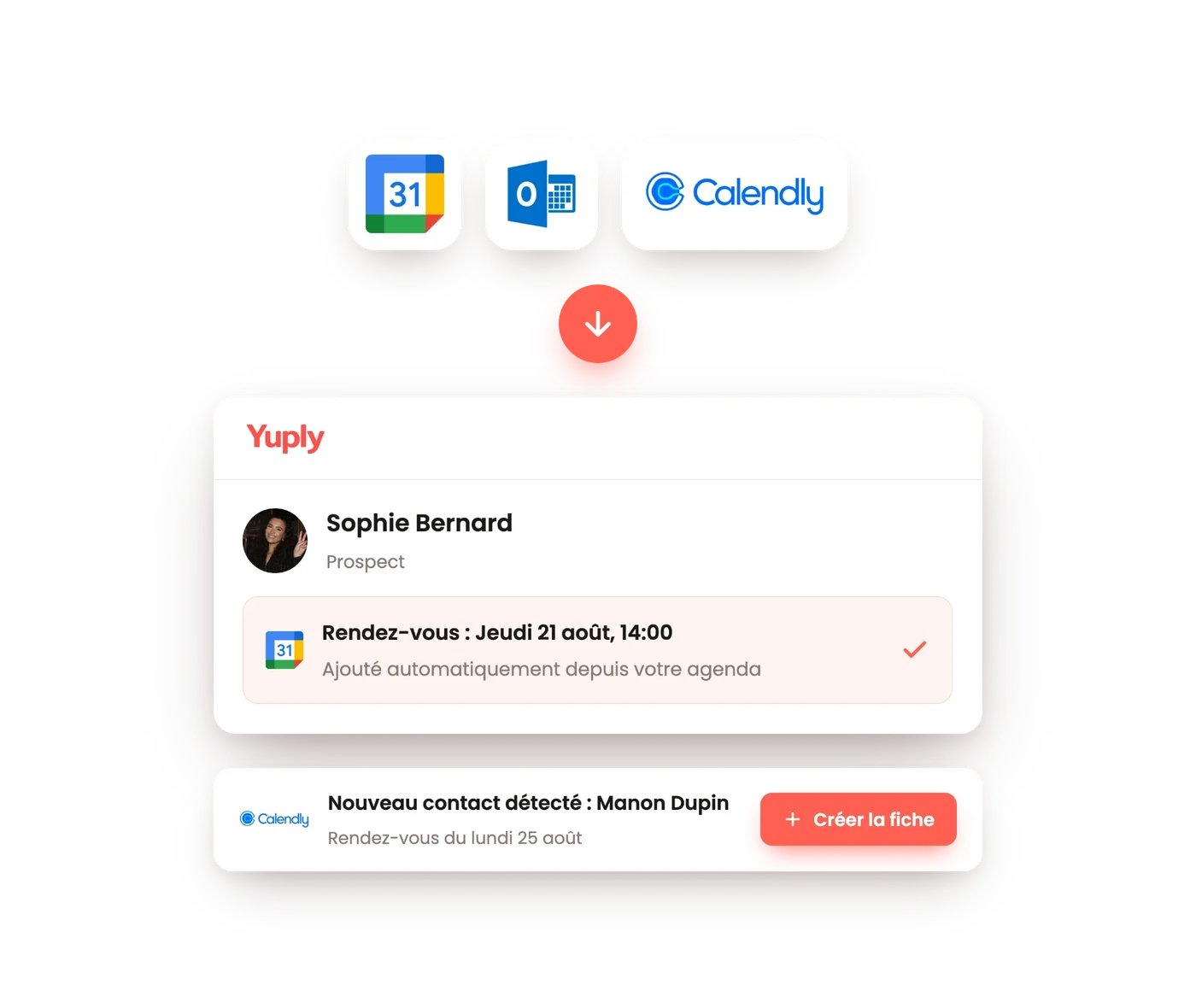 Synchronisation de Google Agenda, Outlook et Calendly avec les fiches contacts Yuply