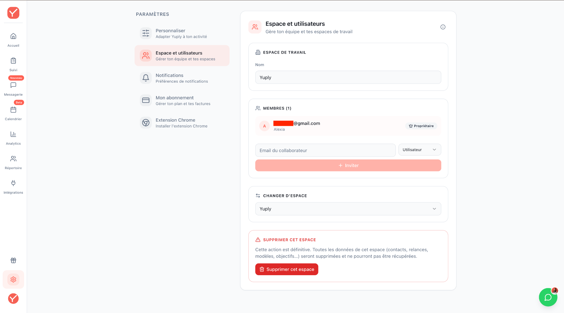 Inviter un collaborateur sur Yuply