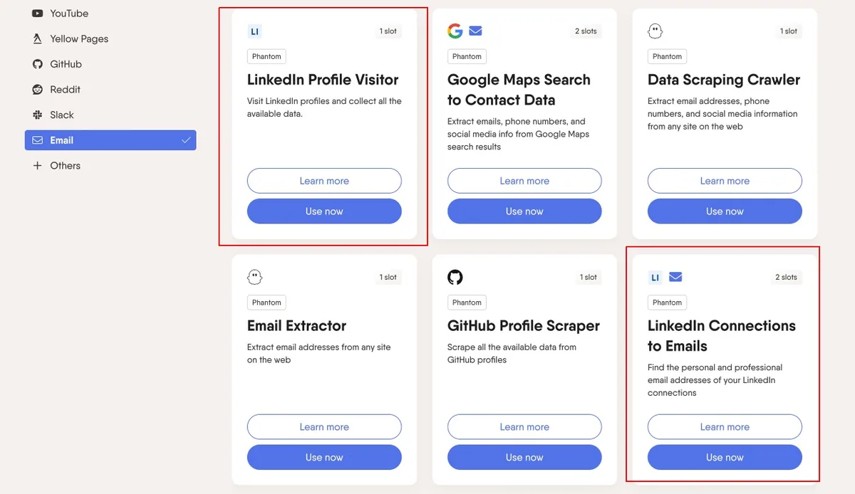 Deux exemples de solutions Phantombuster pour extraire un email depuis un profil LinkedIn
